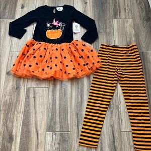 Kids Halloween Cat Pumpkin Outfit Set - Black and Orange